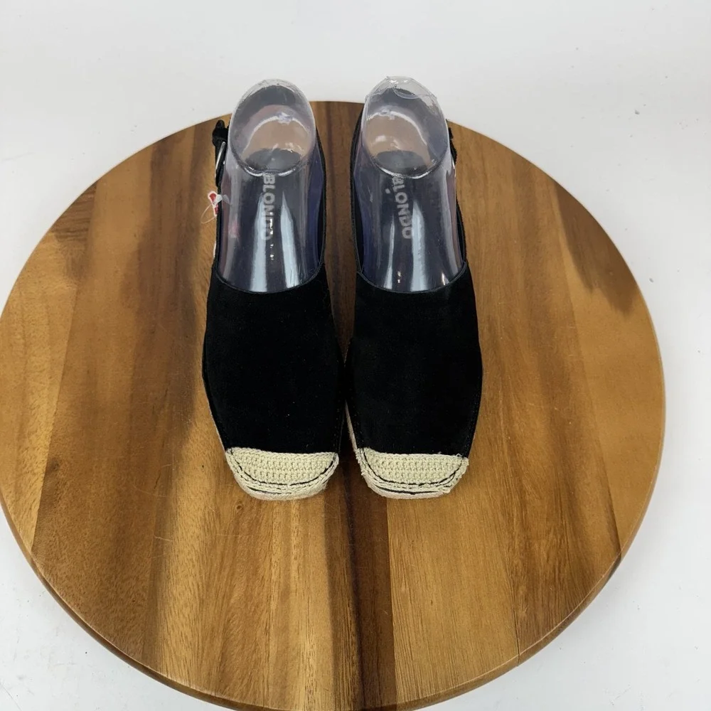 New Womens Blondo Hiliana Black Suede Slingback Espadrille Mules Size 6 M NWOB‎